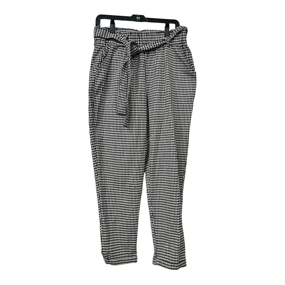 SO Black and White Gingham Straight Leg Paperbag Pants, Size Large NWOT Belted